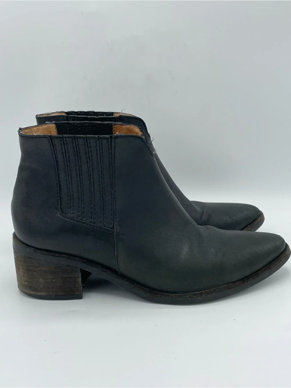 Madewell Jonie Black Leather Western Ankle Boots